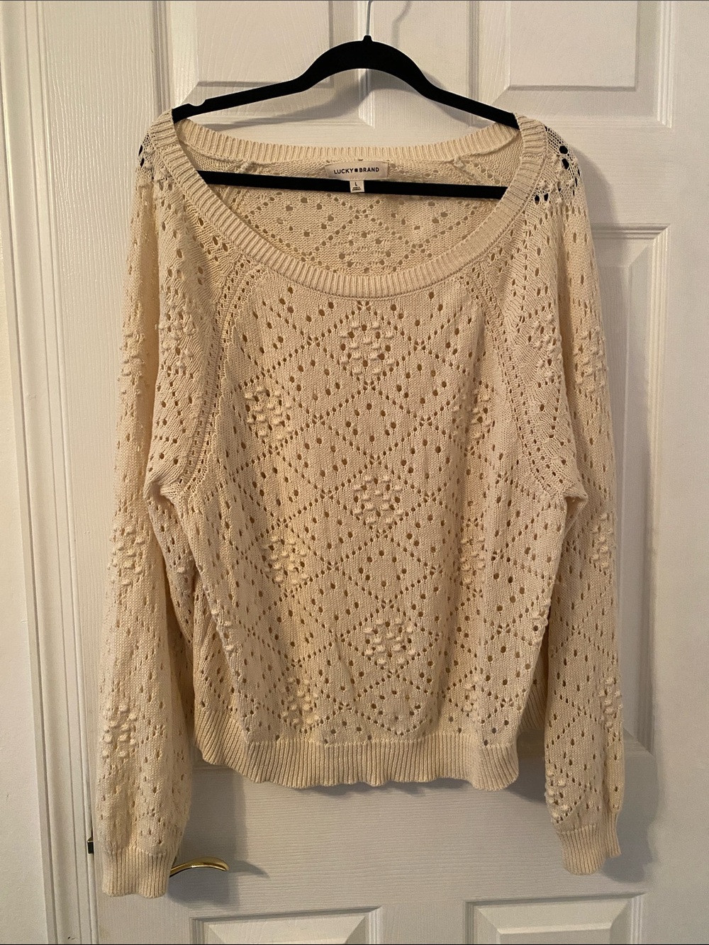 Lucky Brand Cream Open-Work Scoop Neck Sweater